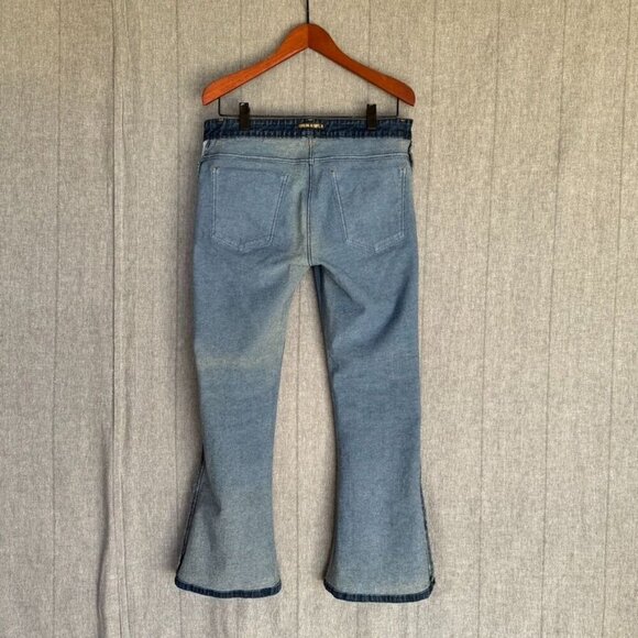 Run & Fly Stone Wash Blue Distress Stretch Denim Rock N Roll Bell Bottom Flares - Picture 8 of 11